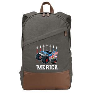 Monster Truck Usa Flag Patriotics Boy 4th Of July Cotton Canvas Backpack