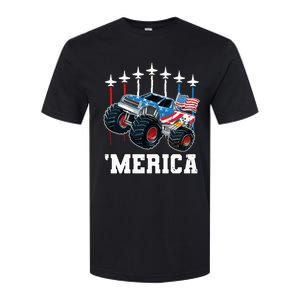 Monster Truck Usa Flag Patriotics Boy 4th Of July Softstyle CVC T-Shirt