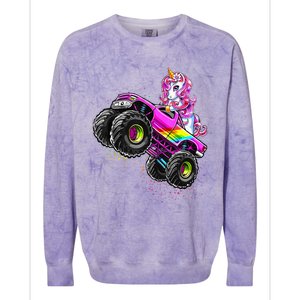 Monster Truck Unicorn Birthday Party Monster Truck Girl Colorblast Crewneck Sweatshirt