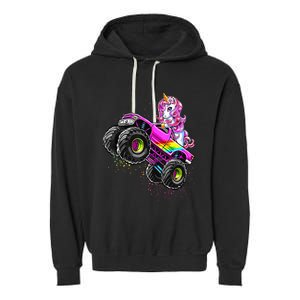 Monster Truck Unicorn Birthday Party Monster Truck Girl Garment-Dyed Fleece Hoodie