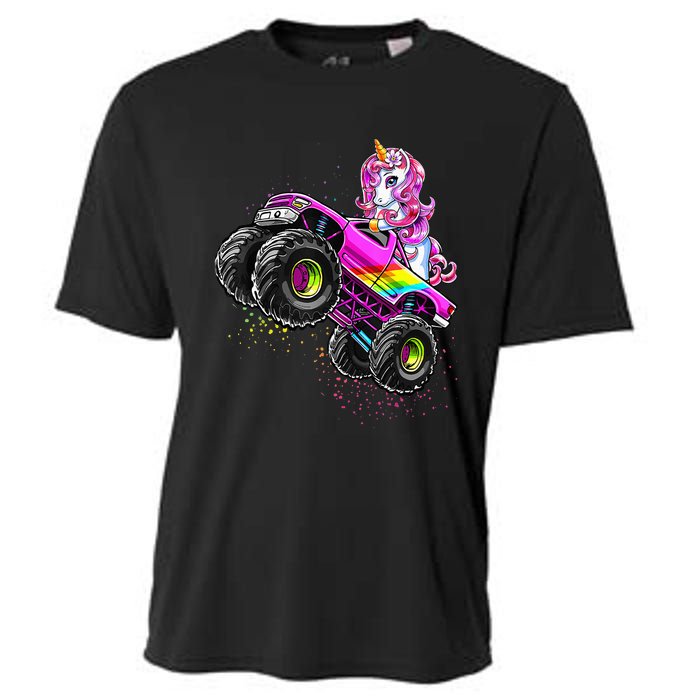 Monster Truck Unicorn Birthday Party Monster Truck Girl Cooling Performance Crew T-Shirt