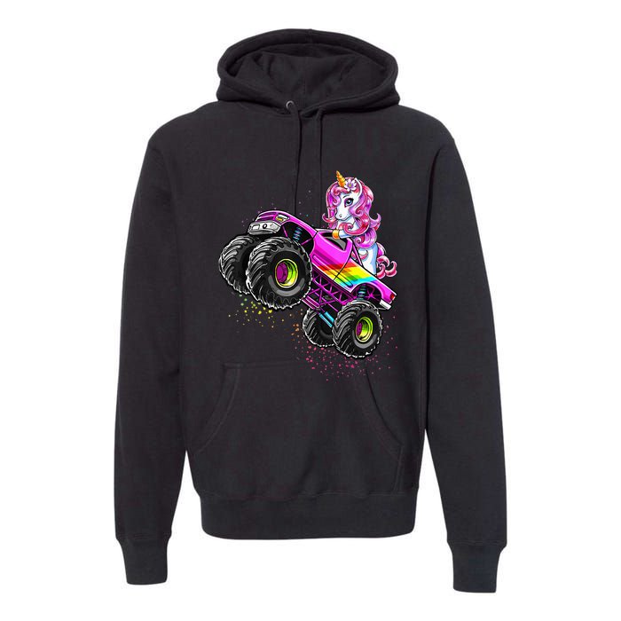 Monster Truck Unicorn Birthday Party Monster Truck Girl Premium Hoodie