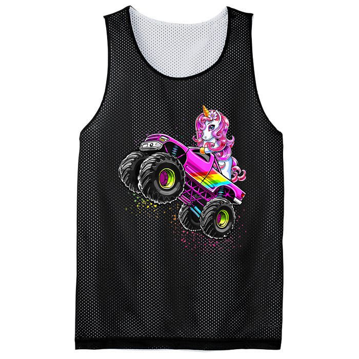 Monster Truck Unicorn Birthday Party Monster Truck Girl Mesh Reversible Basketball Jersey Tank