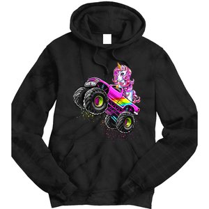 Monster Truck Unicorn Birthday Party Monster Truck Girl Tie Dye Hoodie