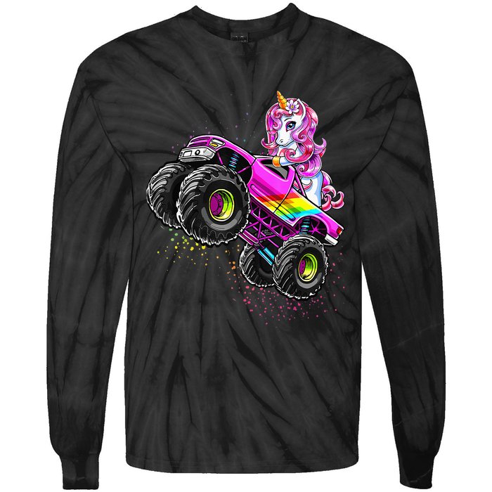 Monster Truck Unicorn Birthday Party Monster Truck Girl Tie-Dye Long Sleeve Shirt