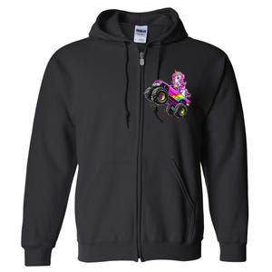 Monster Truck Unicorn Birthday Party Monster Truck Girl Full Zip Hoodie