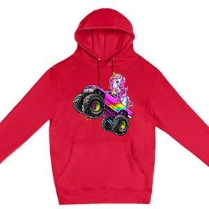 Monster Truck Unicorn Birthday Party Monster Truck Girl Premium Pullover Hoodie