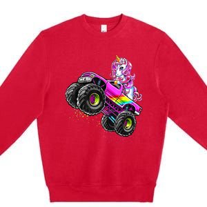 Monster Truck Unicorn Birthday Party Monster Truck Girl Premium Crewneck Sweatshirt