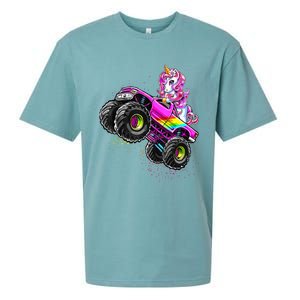 Monster Truck Unicorn Birthday Party Monster Truck Girl Sueded Cloud Jersey T-Shirt