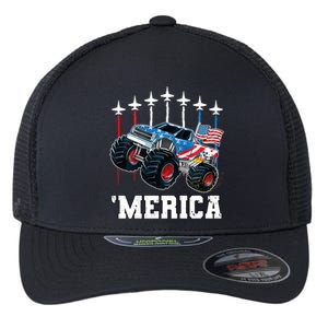 Monster Truck Usa Flag Patriotic Boy 4th Of July Flexfit Unipanel Trucker Cap