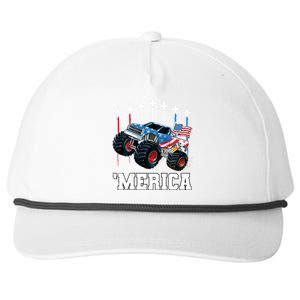 Monster Truck Usa Flag Patriotic Boy 4th Of July Snapback Five-Panel Rope Hat