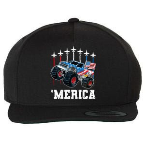 Monster Truck Usa Flag Patriotic Boy 4th Of July Wool Snapback Cap