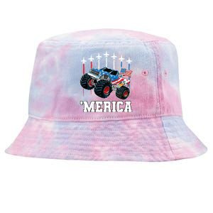 Monster Truck Usa Flag Patriotic Boy 4th Of July Tie-Dyed Bucket Hat