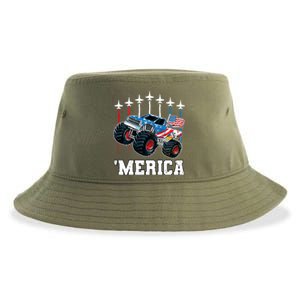 Monster Truck Usa Flag Patriotic Boy 4th Of July Sustainable Bucket Hat