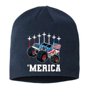 Monster Truck Usa Flag Patriotic Boy 4th Of July Sustainable Beanie