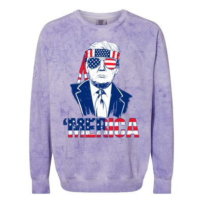 Merica Trump Usa American Flag 4th Of July Independence Day Gift Colorblast Crewneck Sweatshirt