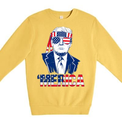 Merica Trump Usa American Flag 4th Of July Independence Day Gift Premium Crewneck Sweatshirt