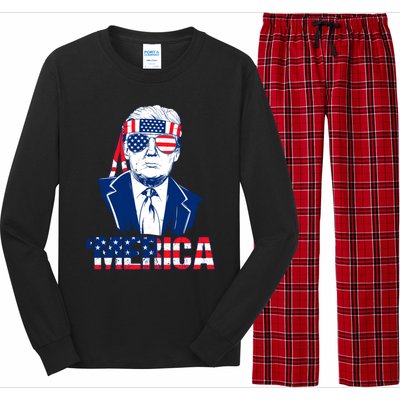 Merica Trump Usa American Flag 4th Of July Independence Day Gift Long Sleeve Pajama Set