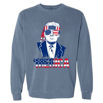 Merica Trump Usa American Flag 4th Of July Independence Day Gift Garment-Dyed Sweatshirt