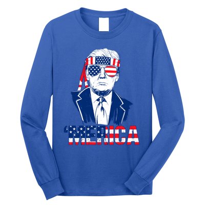 Merica Trump Usa American Flag 4th Of July Independence Day Gift Long Sleeve Shirt