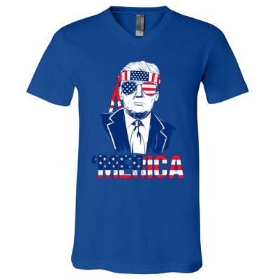 Merica Trump Usa American Flag 4th Of July Independence Day Gift V-Neck T-Shirt