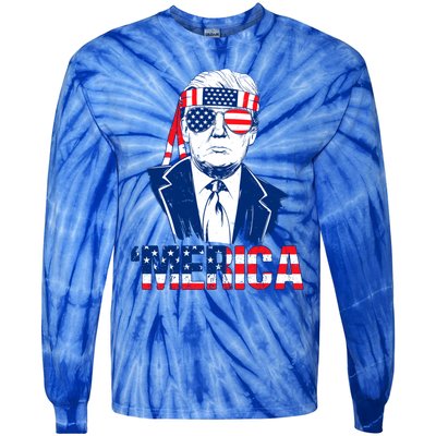 Merica Trump Usa American Flag 4th Of July Independence Day Gift Tie-Dye Long Sleeve Shirt