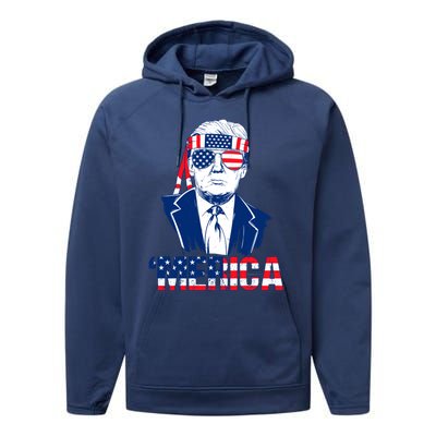 Merica Trump Usa American Flag 4th Of July Independence Day Gift Performance Fleece Hoodie