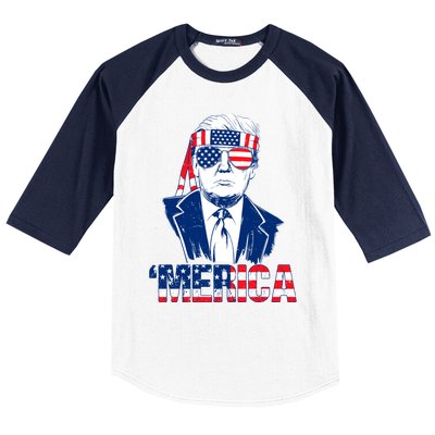 Merica Trump Usa American Flag 4th Of July Independence Day Gift Baseball Sleeve Shirt