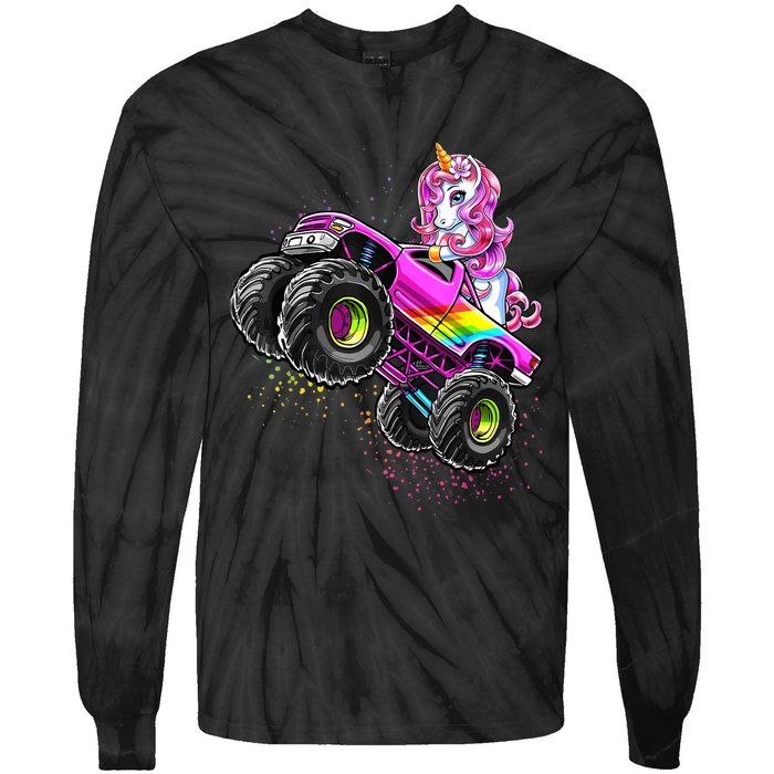 Monster Truck Unicorn Birthday Party Monster Truck Girl Gift Tie-Dye Long Sleeve Shirt