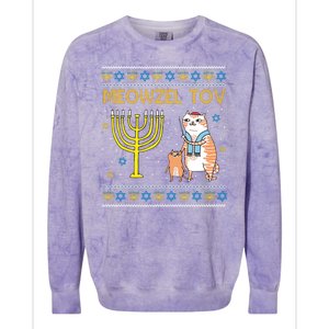 Meowzel Tov Ugly Hanukkah Cat Funny Colorblast Crewneck Sweatshirt