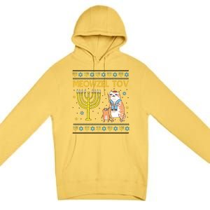 Meowzel Tov Ugly Hanukkah Cat Funny Premium Pullover Hoodie