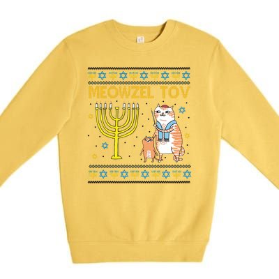 Meowzel Tov Ugly Hanukkah Cat Funny Premium Crewneck Sweatshirt