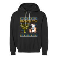 Meowzel Tov Ugly Hanukkah Cat Funny Garment-Dyed Fleece Hoodie