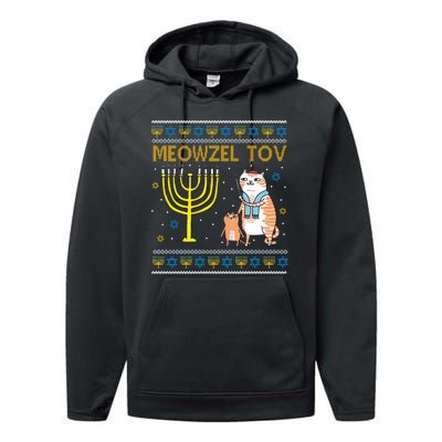 Meowzel Tov Ugly Hanukkah Cat Funny Performance Fleece Hoodie