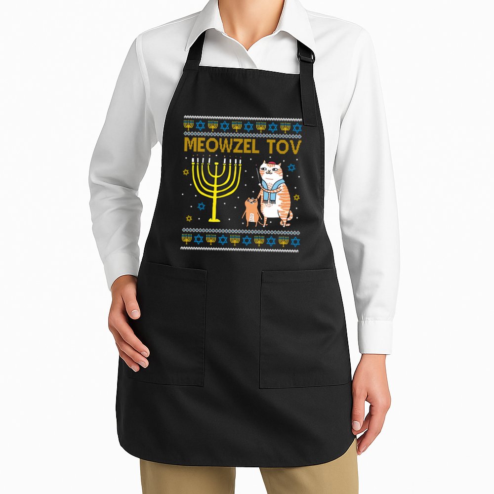 Meowzel Tov Ugly Hanukkah Cat Funny Apron