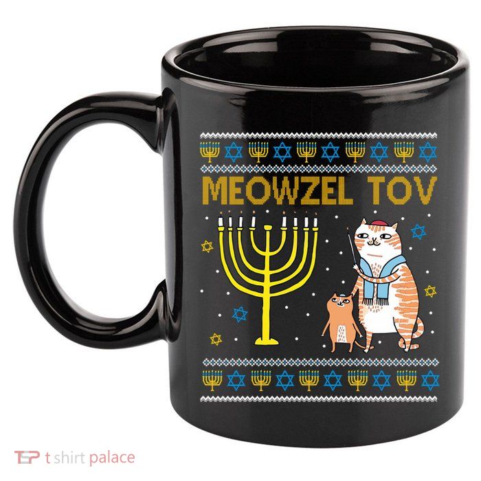 Meowzel Tov Ugly Hanukkah Cat Funny 11oz C Handle Ceramic Mug