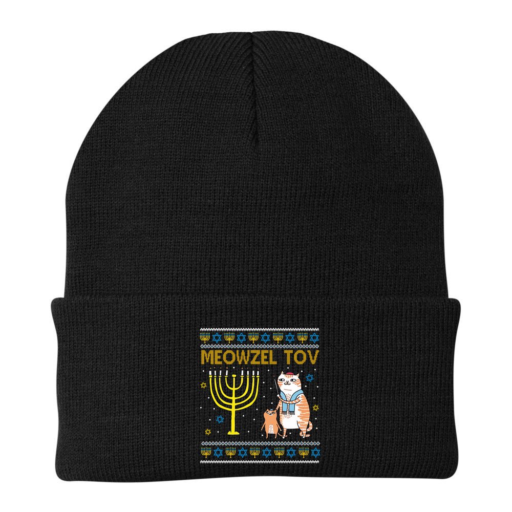 Meowzel Tov Ugly Hanukkah Cat Funny Beanie