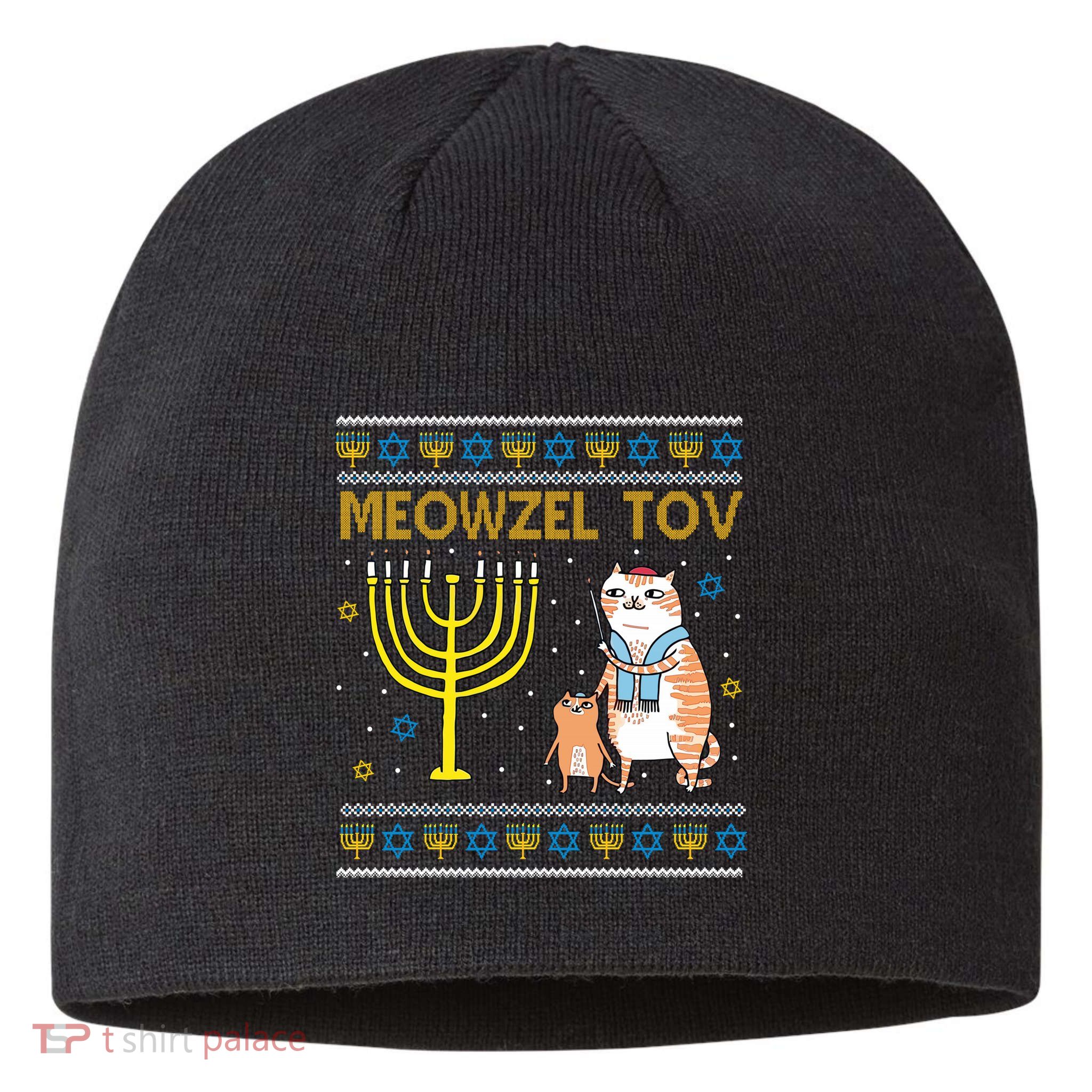 Meowzel Tov Ugly Hanukkah Cat Funny Sustainable Beanie