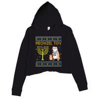 Meowzel Tov Ugly Hanukkah Cat Funny Crop Fleece Hoodie