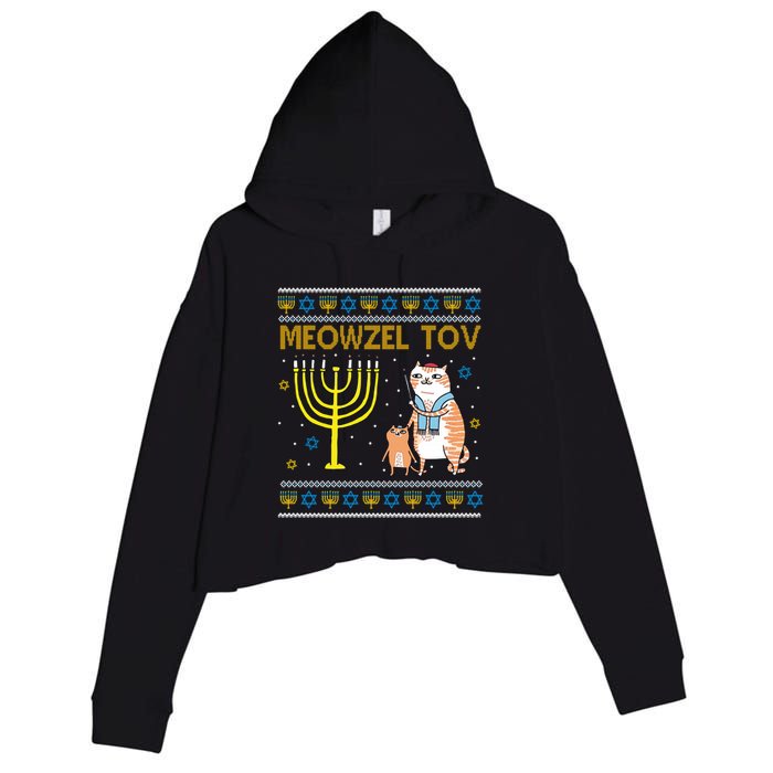 Meowzel Tov Ugly Hanukkah Cat Funny Crop Fleece Hoodie