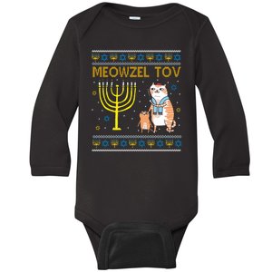 Meowzel Tov Ugly Hanukkah Cat Funny Baby Long Sleeve Bodysuit