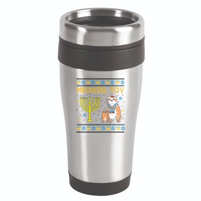 Meowzel Tov Ugly Hanukkah Cat Funny 16oz Travel Tumbler