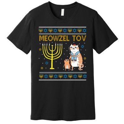 Meowzel Tov Ugly Hanukkah Cat Funny Premium T-Shirt