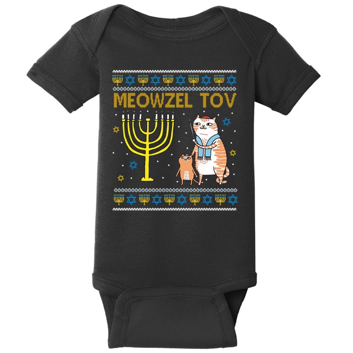 Meowzel Tov Ugly Hanukkah Cat Funny Baby Bodysuit