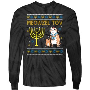 Meowzel Tov Ugly Hanukkah Cat Funny Tie-Dye Long Sleeve Shirt