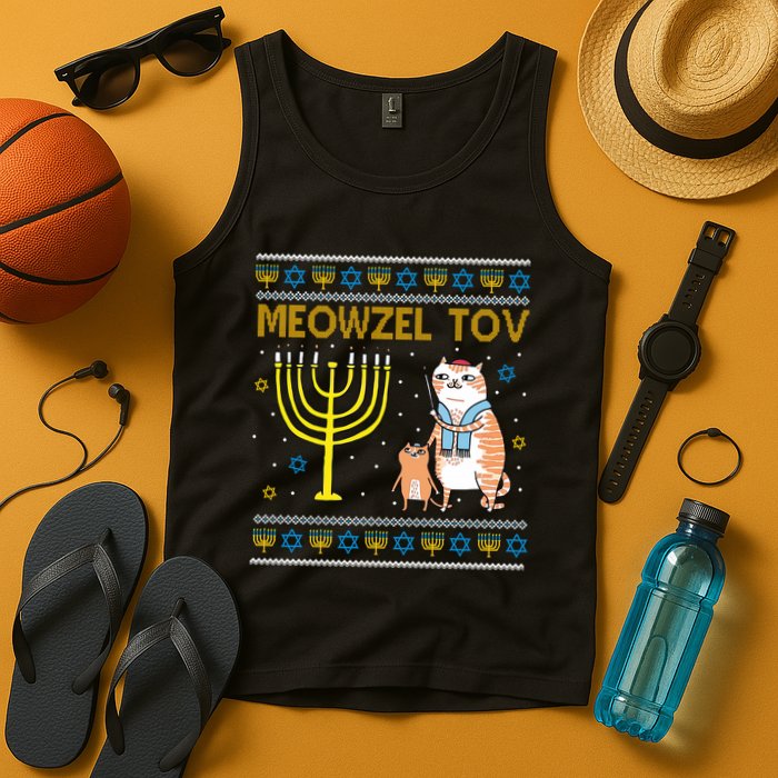 Meowzel Tov Ugly Hanukkah Cat Funny Tank Top