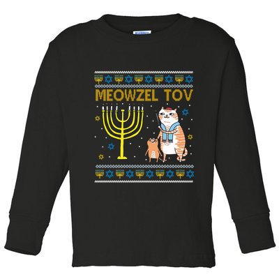Meowzel Tov Ugly Hanukkah Cat Funny Toddler Long Sleeve Shirt
