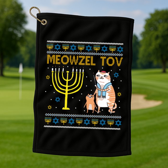 Meowzel Tov Ugly Hanukkah Cat Funny Golf Towel