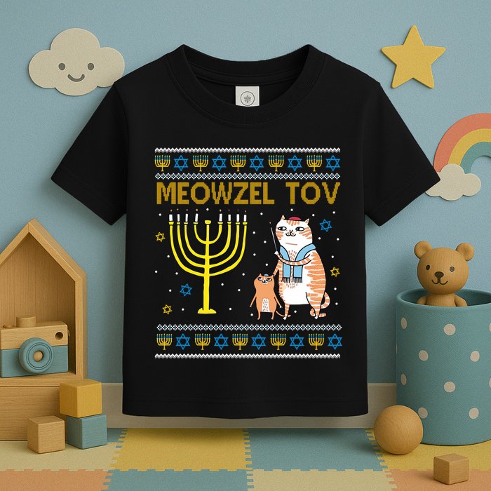 Meowzel Tov Ugly Hanukkah Cat Funny Toddler T-Shirt
