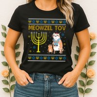 Meowzel Tov Ugly Hanukkah Cat Funny Womens T-Shirt